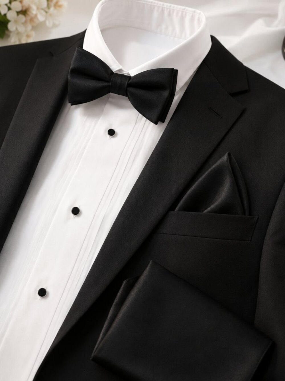 Brand Q Black Bow Tie Pocket Square Set NWT Adjustable Formal Tuxedo